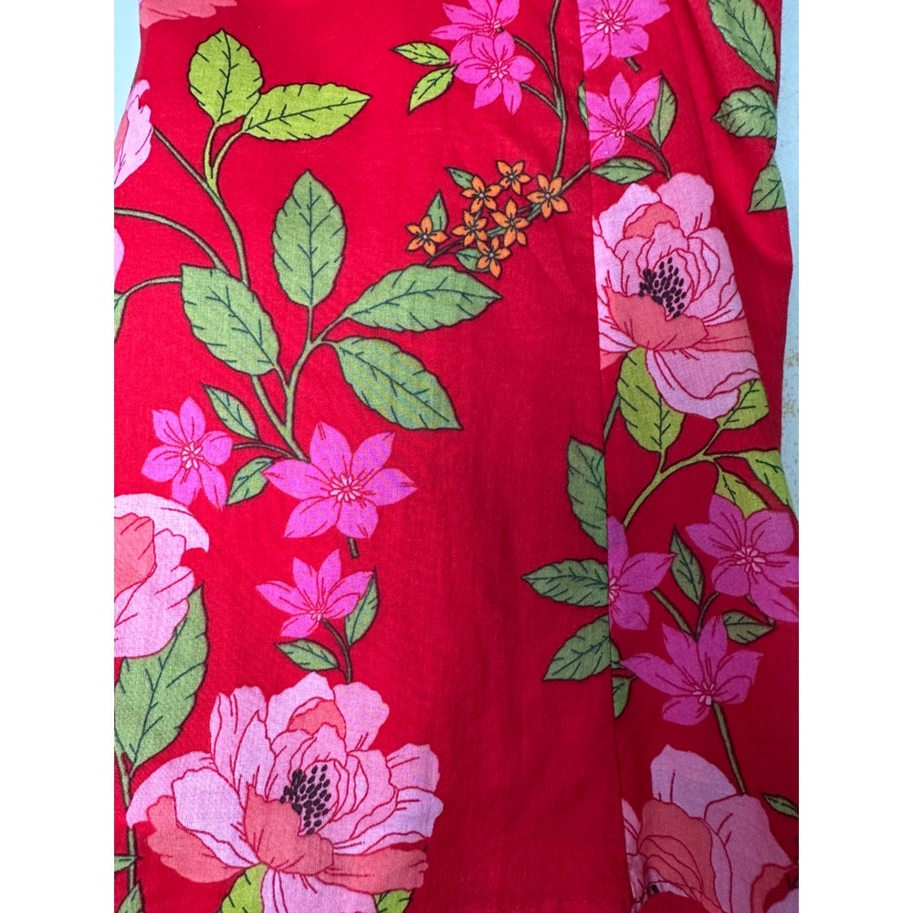J.Crew Womens Floral Organic Cotton V Neck Sun Dress Red Large Summer Resort - Picture 11 of 11